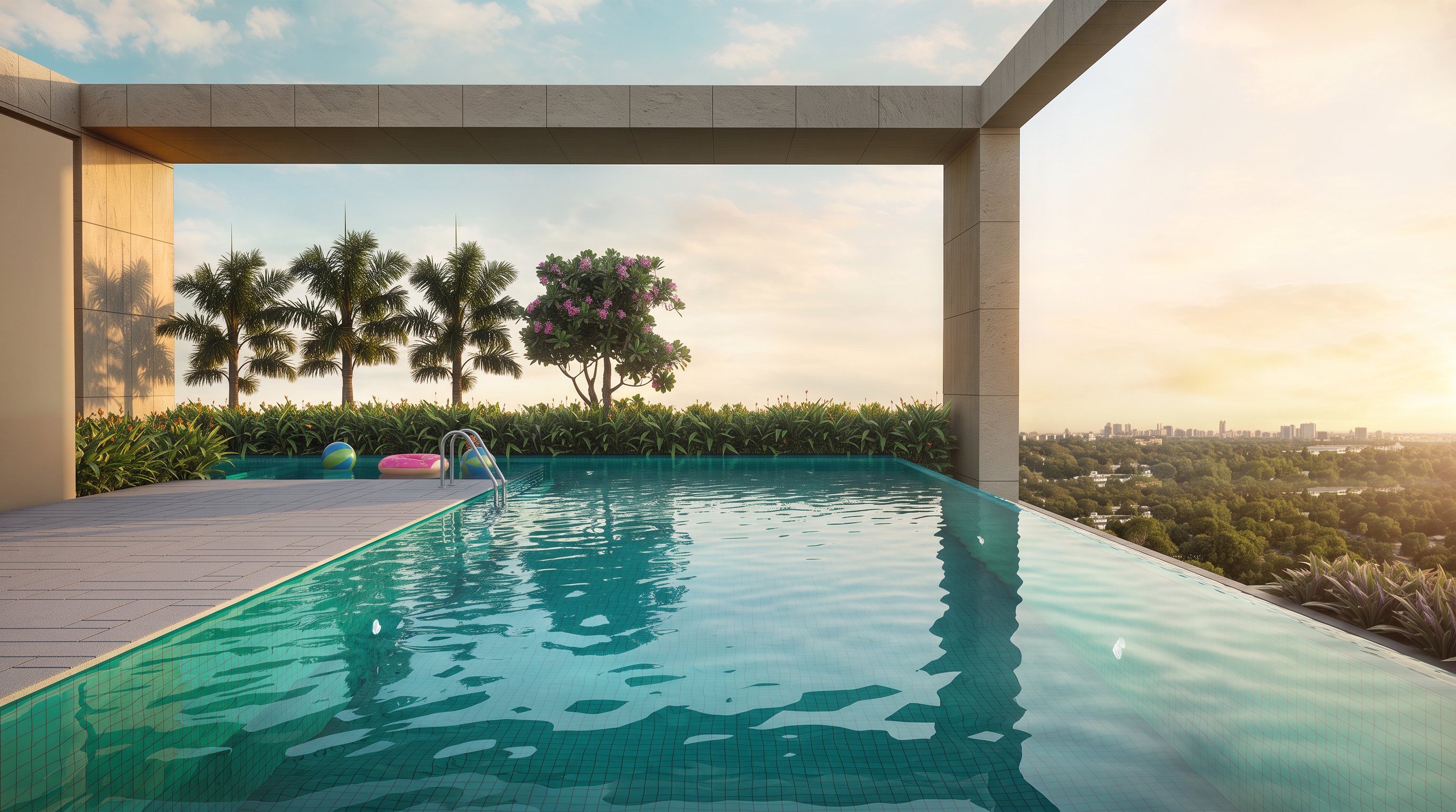 Rooftop infinity pool at Clover Amano