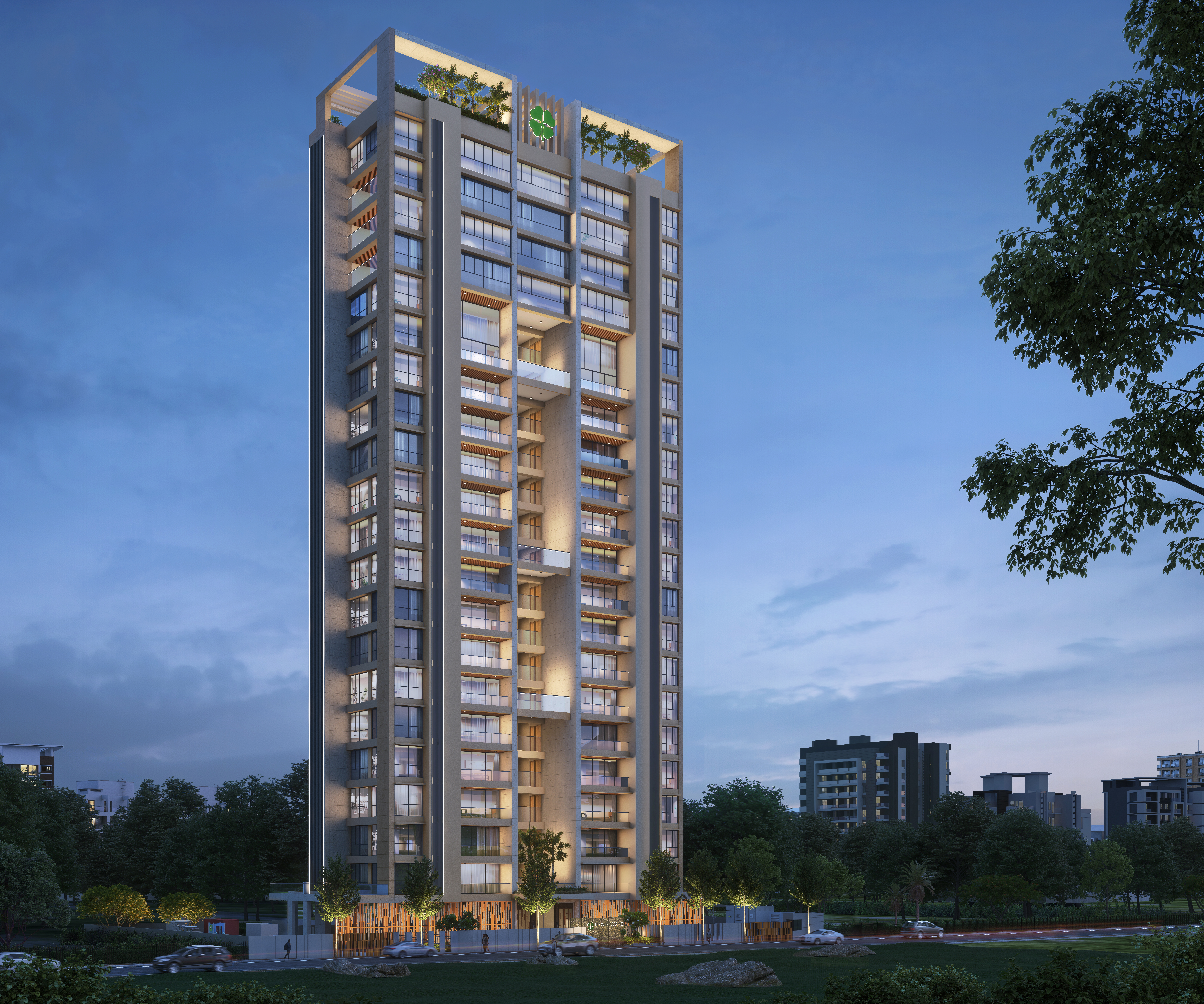Aerial render of the Clover Amano tower